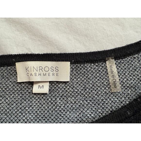 Kinross Cashmere Sweater‎ Womens Medium Boxy Black Gray White Pullover - Picture 8 of 9